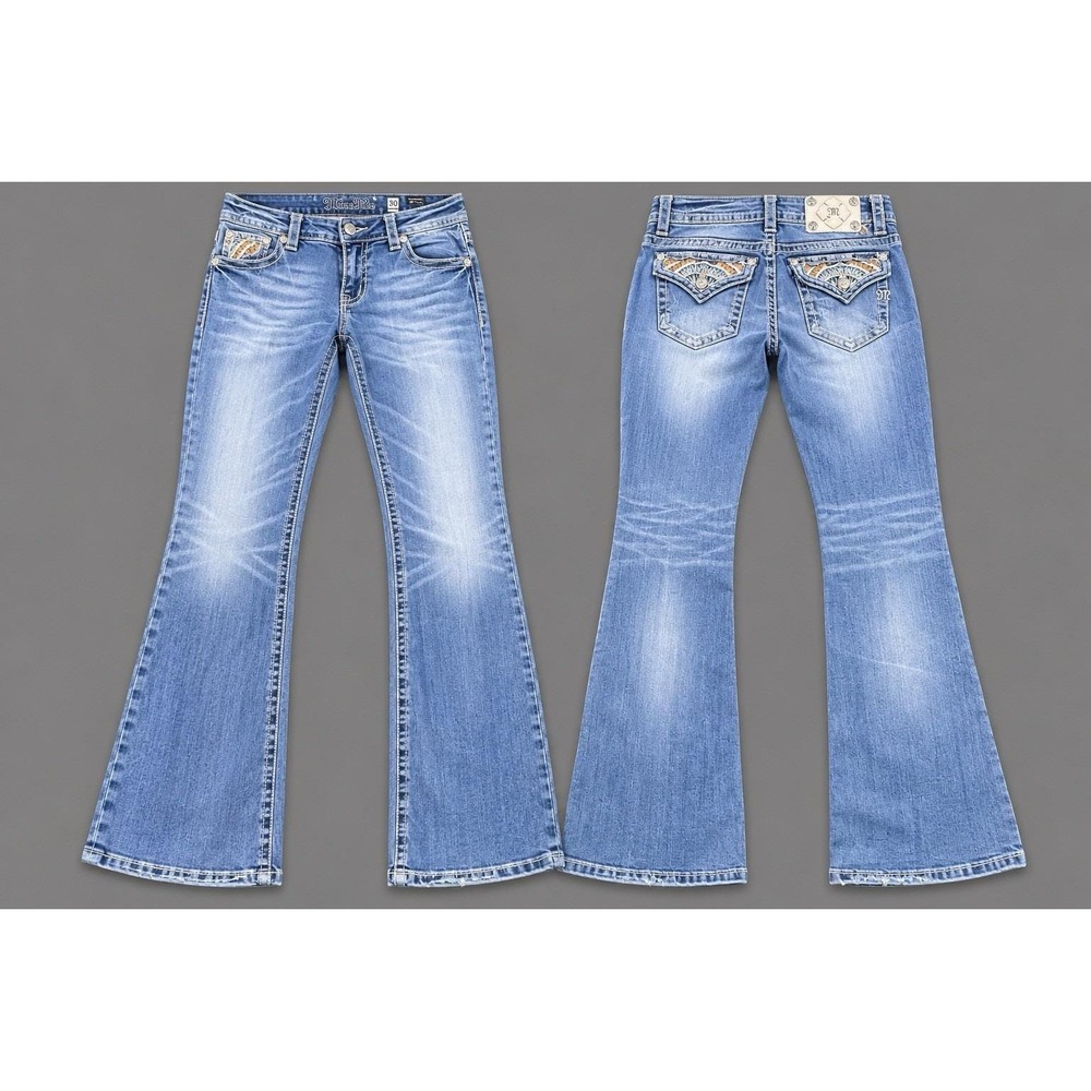 MISS ME Jeans womens 30 low rise Boot embroidered aztec Rhinestone Y2K embelish